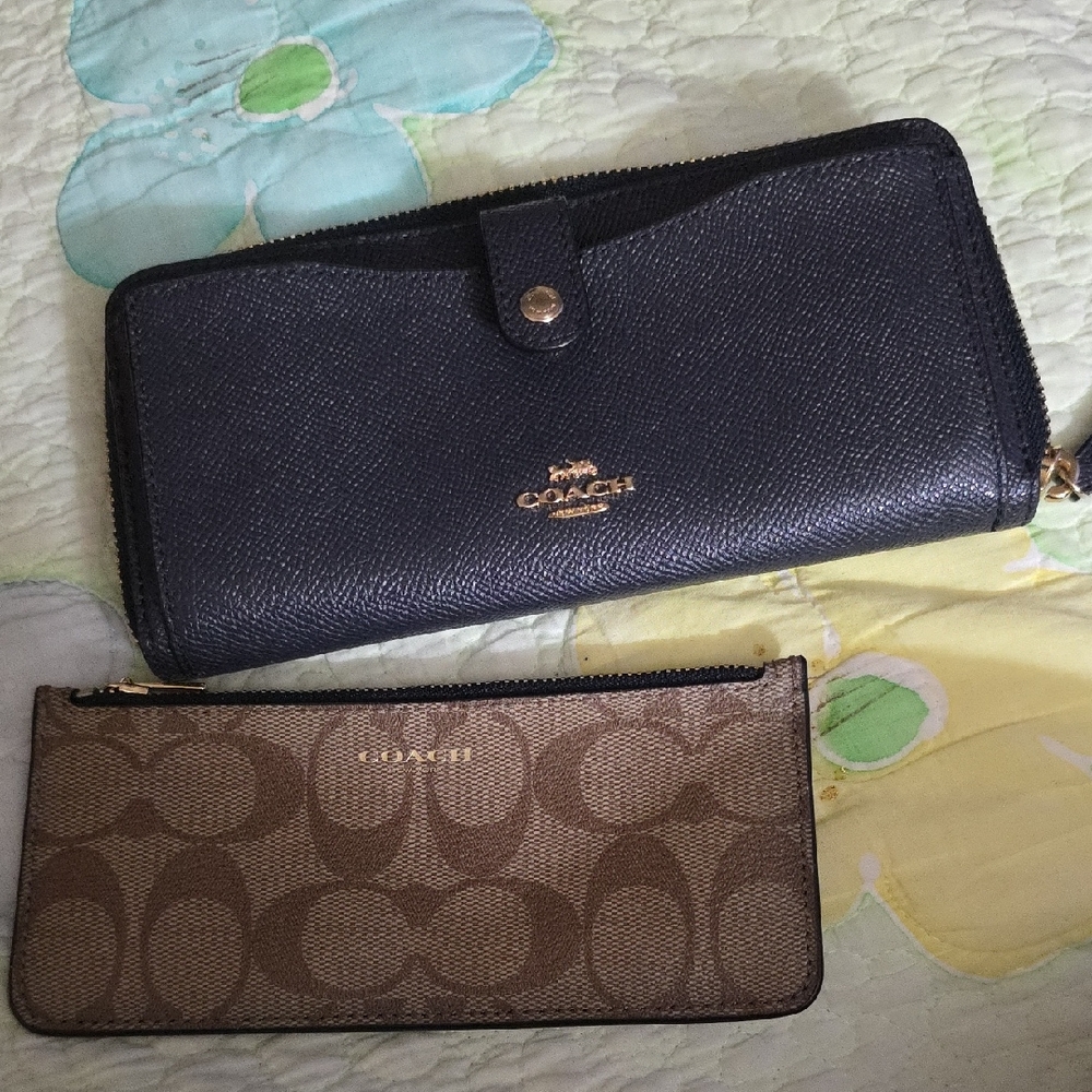 Coach Blue and Brown Wallet Set